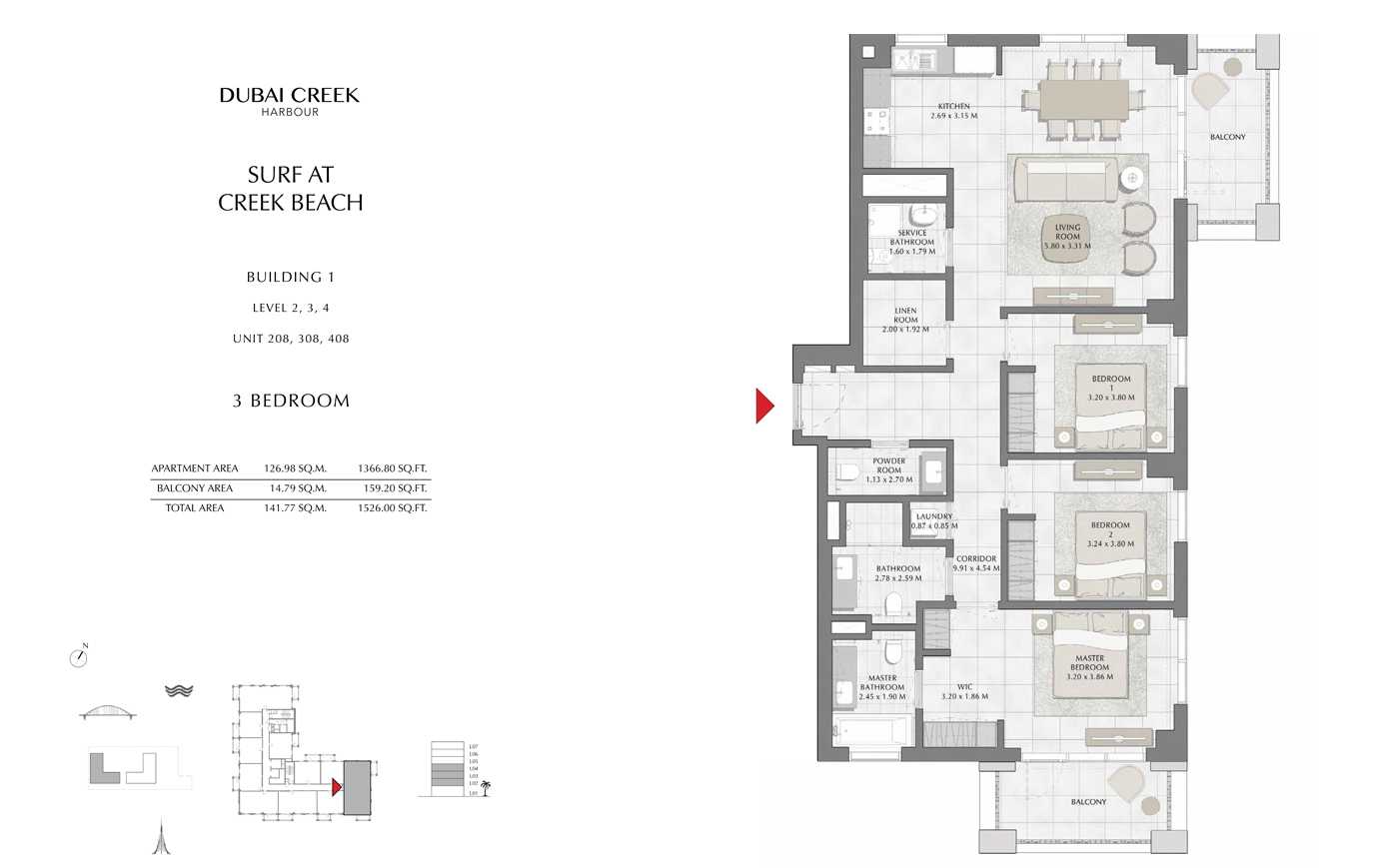 Building 1, 3 Bedroom, Level 2, 3, 4, Size 1526 Sq Ft